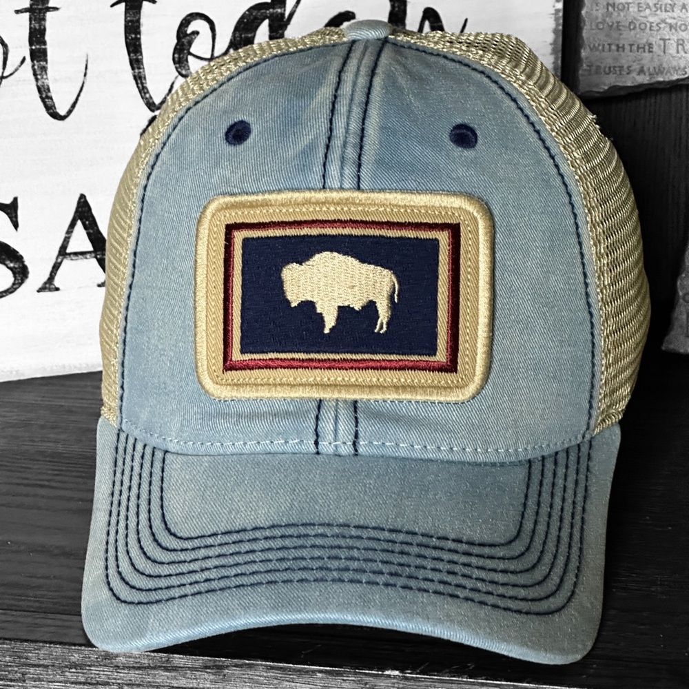 New with tags SL Revival Wyoming flag patch low profile trucker hat.